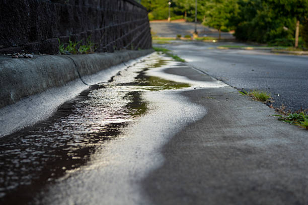 Storm water running down a hill.